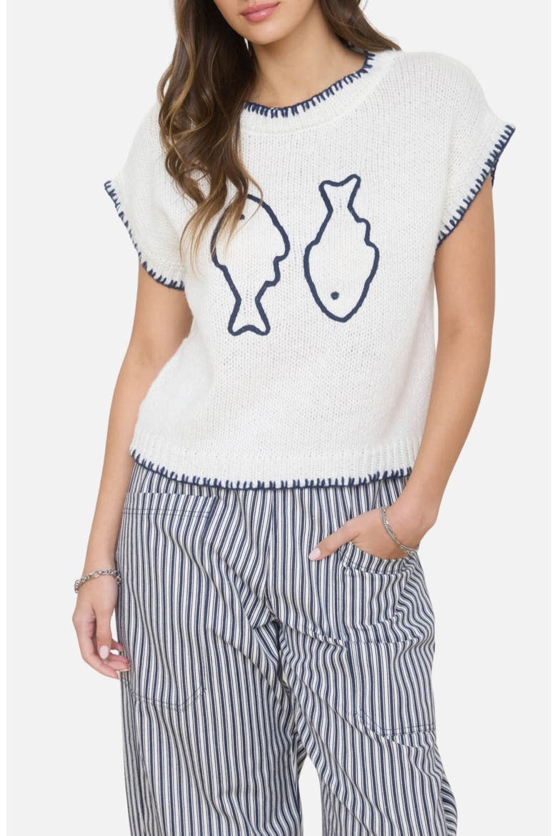 Fish Short Sleeve Sweater, Main, color, CREAM