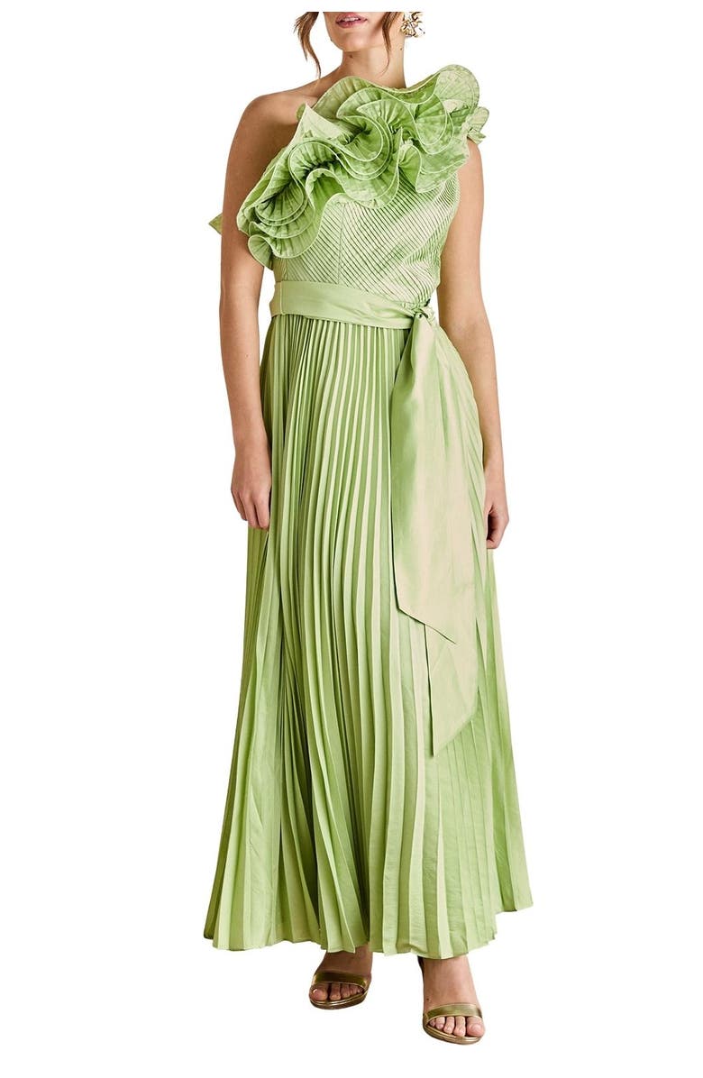 Coast One Shoulder Pleated Skirt Maxi Dress, Alternate, color, Green