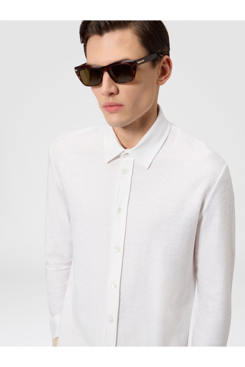 Cotton Jacquard Shirt With Tone-on-tone Zigzag Pattern, Alternate, color, White