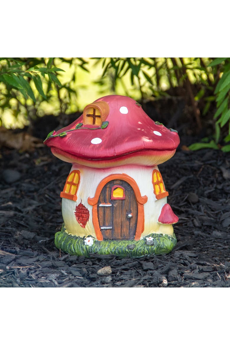6.25" Red Mushroom House Outdoor Garden Statue, Alternate, color, Red