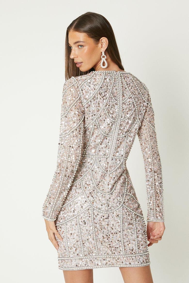 Long Sleeve Sequin Mini Dress, Alternate, color, Blush