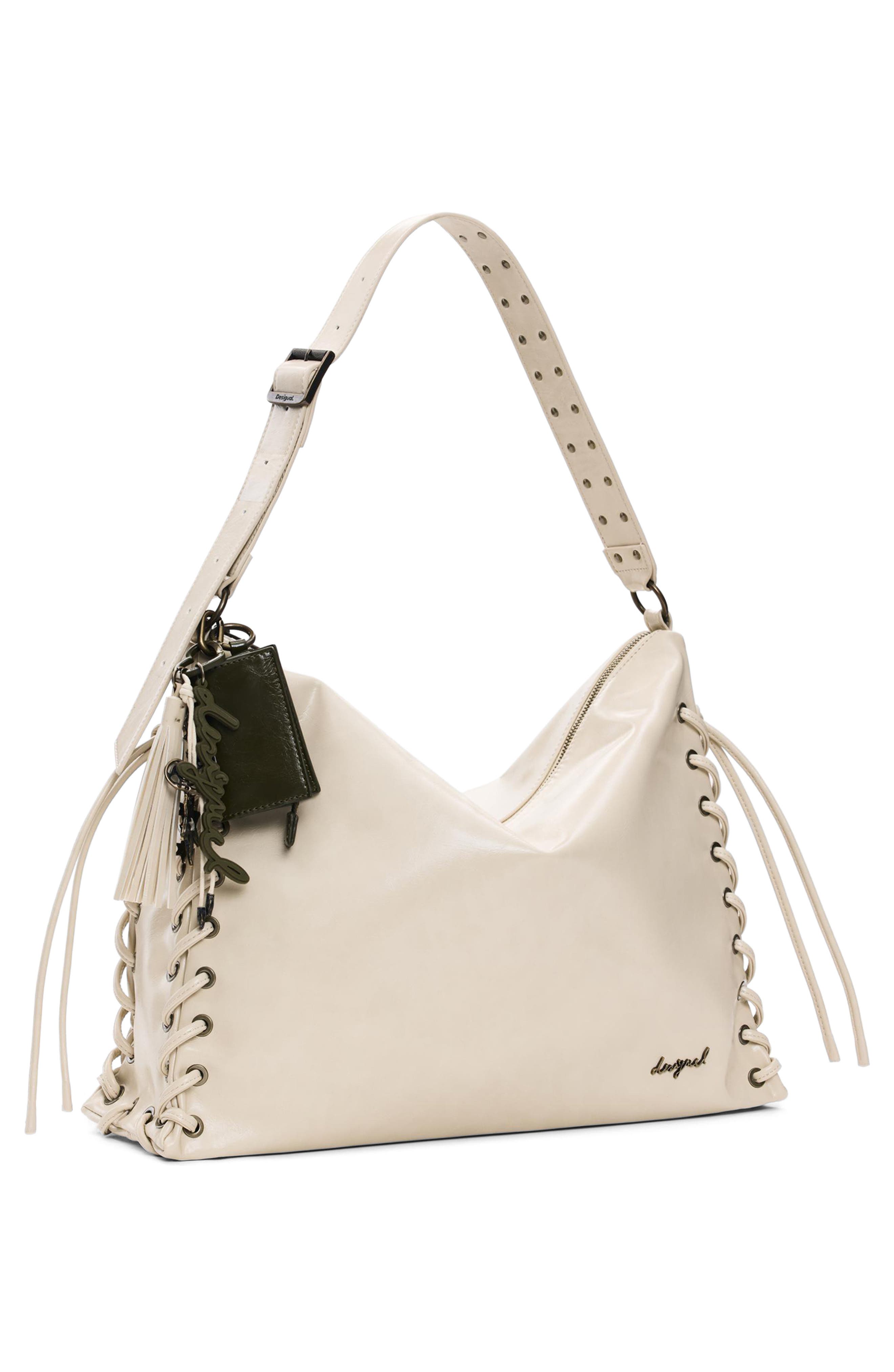 Medium Faux Leather Shoulder Bag, Alternate, color, OFF WHITE
