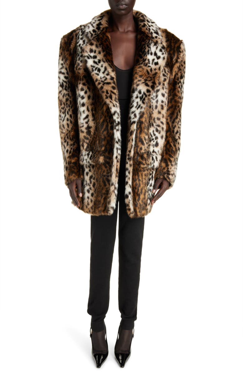 Saint Laurent Leopard Print Faux Fur Jacket, Alternate, color, 
