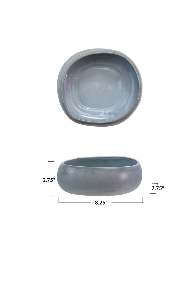 Organic Shaped Stoneware Bowl with Reactive Glaze, White, Alternate, color, Blue
