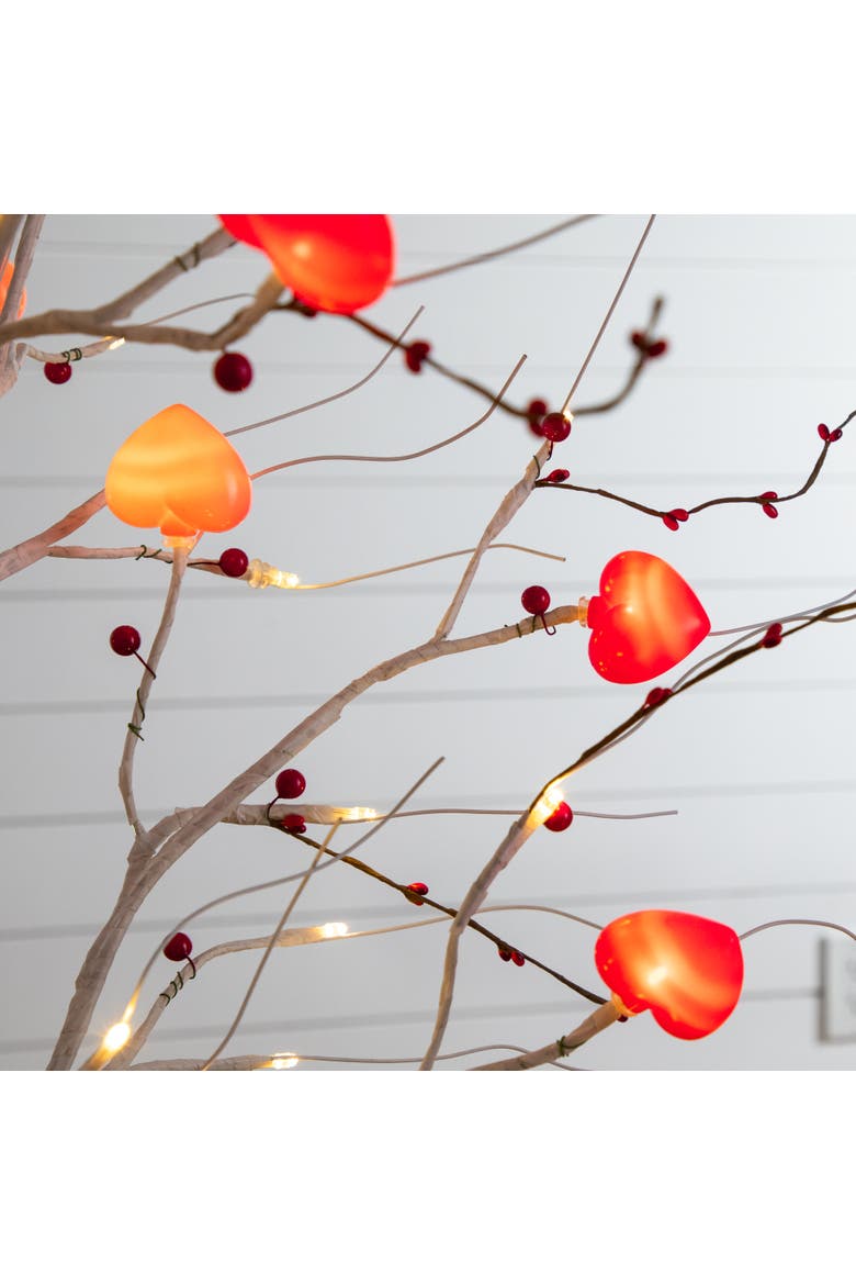 6-ft Pre-Lit Artificial Valentine's Day Twig Tree with 96 Heart Shaped LED Lights and Red Berries, Alternate, color, White