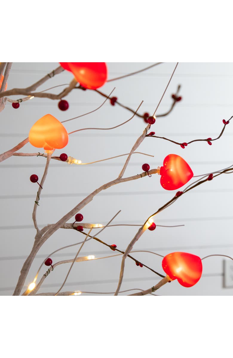NEARLY NATURAL 6-ft Pre-Lit Artificial Valentine's Day Twig Tree with 96 Heart Shaped LED Lights and Red Berries, Alternate, color, White
