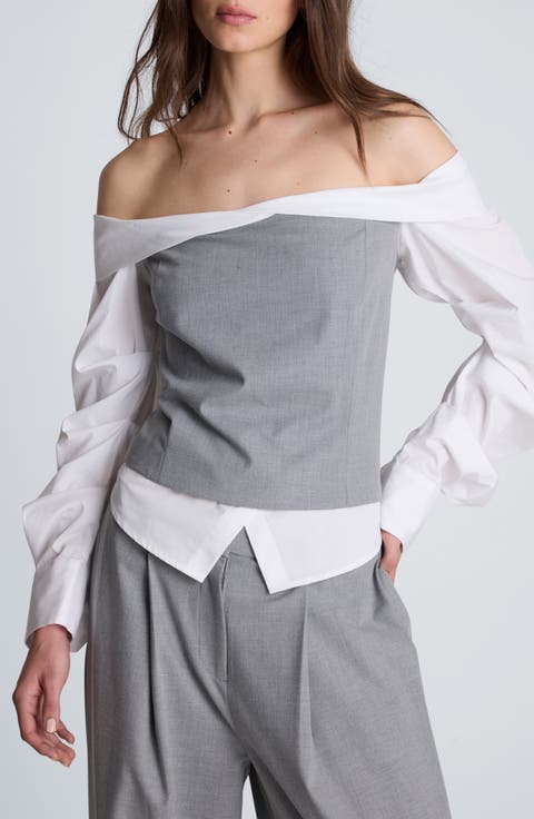 Pleated Sleeve Off the Shoulder Top