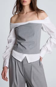 Kenneth Cole Pleated Sleeve Off the Shoulder Top
