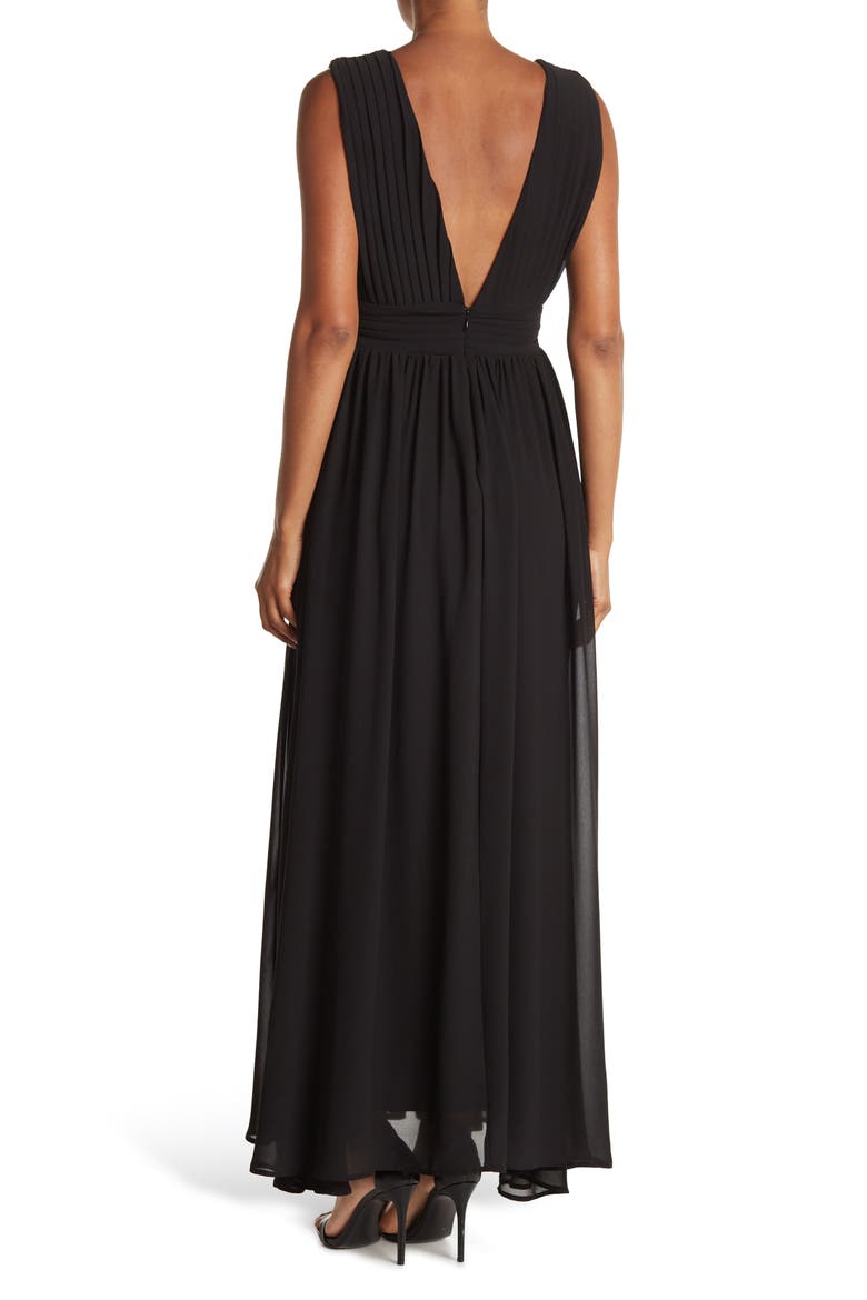 Plunge V-Neck Sleeveless Georgette Maxi Dress, Alternate, color, BLACK