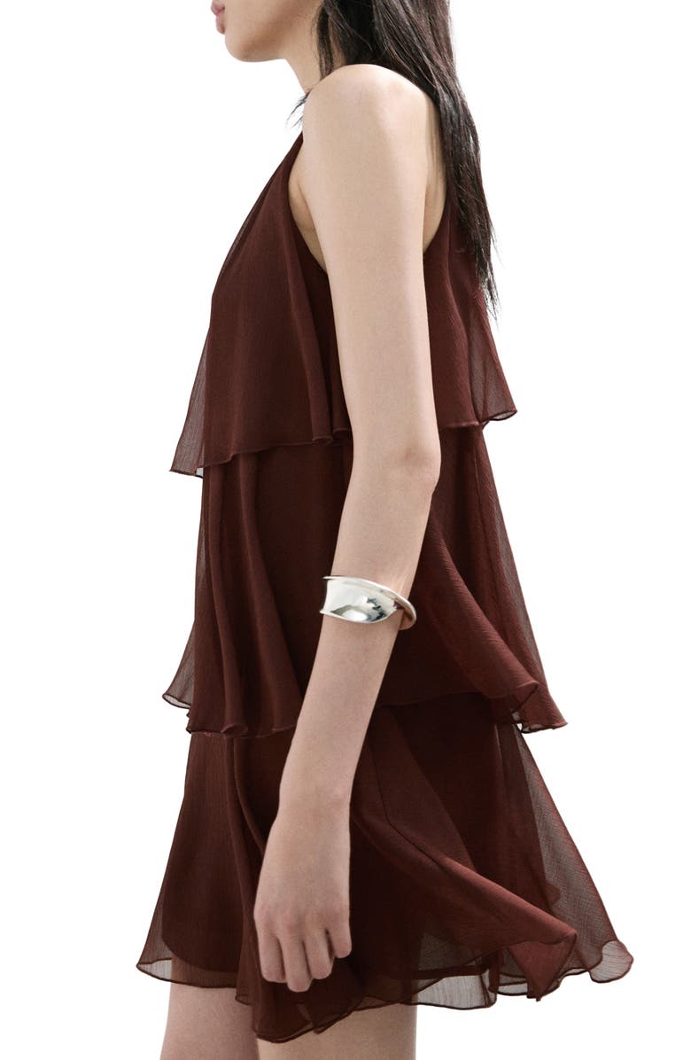 MANGO Cake Ruffle Minidress, Alternate, color, Chocolate