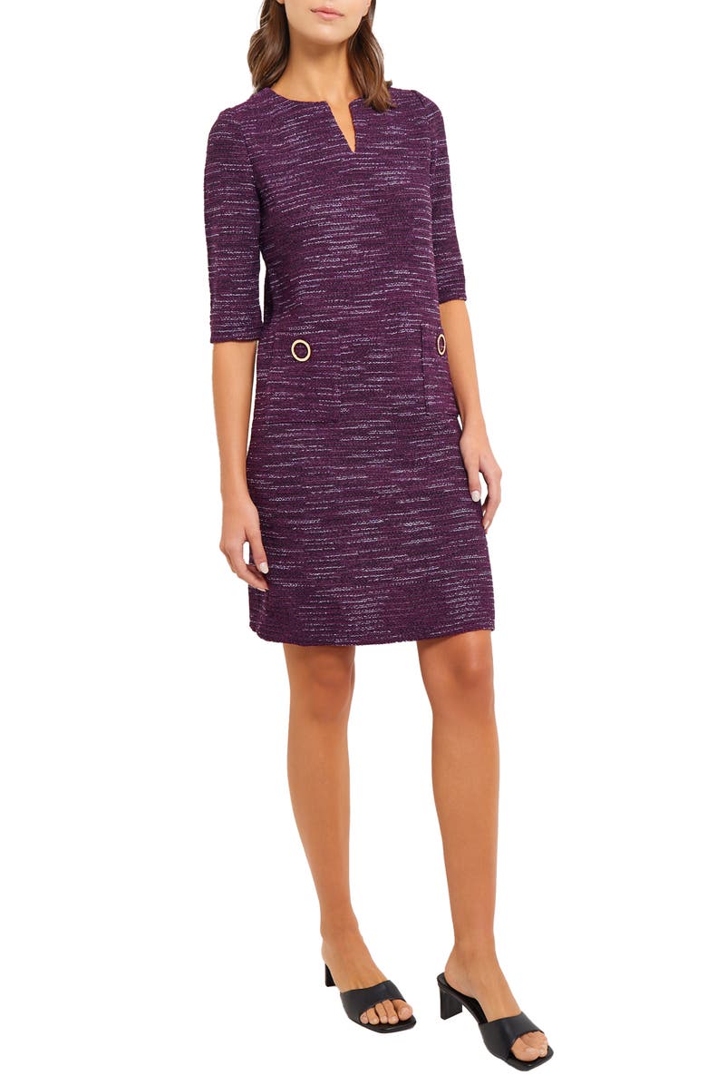 Misook Tweed Shift Dress, Alternate, color, Ultraviolet/Viola/Black