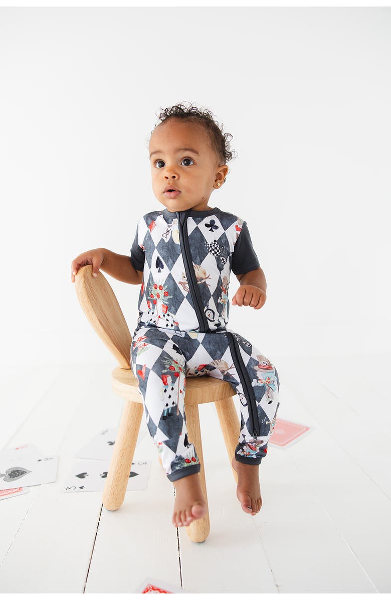Charlie Lou Baby<sup>®</sup> Alice in Wonderland Short Sleeve Zip Romper, Alternate, color, 