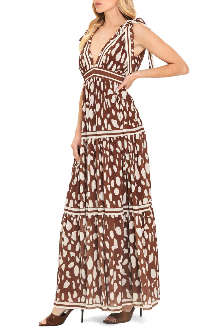 Print Tie Strap Sleeveless Maxi Dress, Alternate, color, BROWN