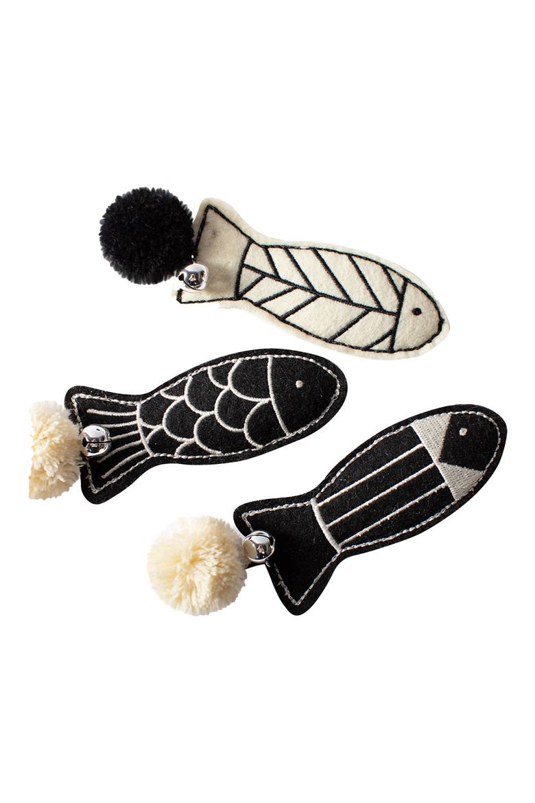 Off The Scales Set of 3 Mini Fish Cat Toys, Main, color, BLACK