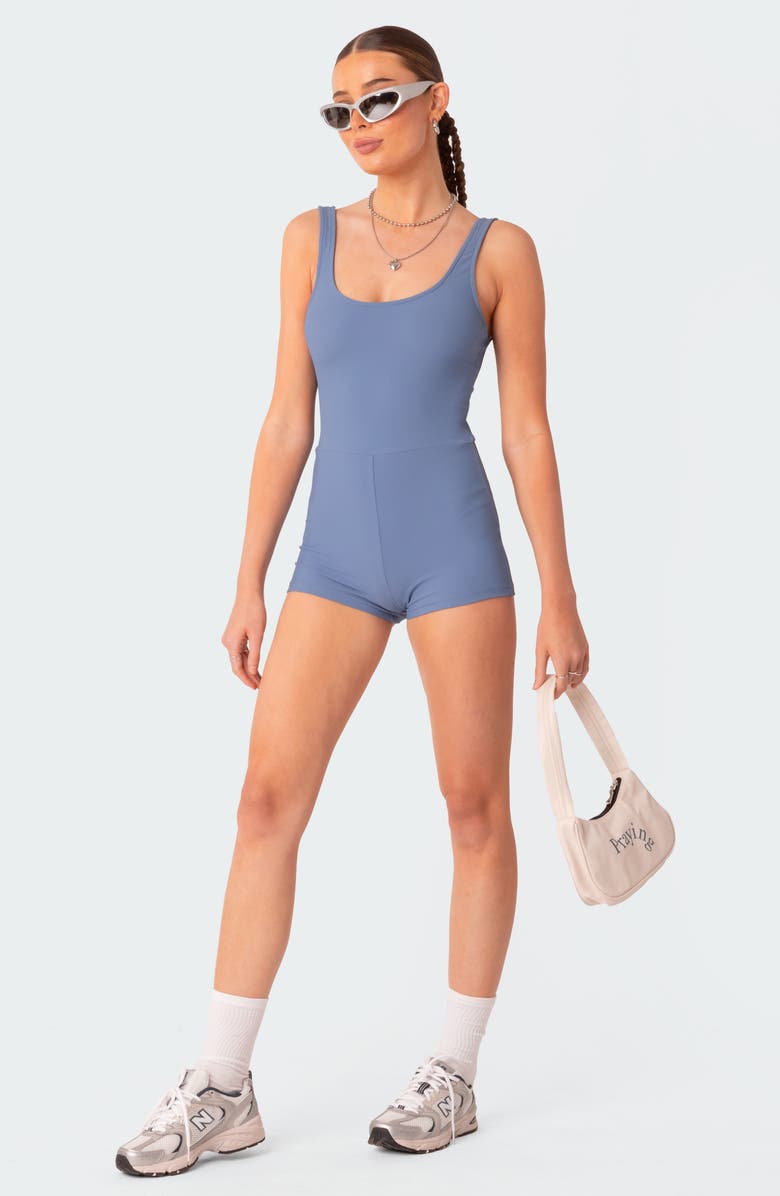 EDIKTED Drea Open Back Rib Romper, Alternate, color, Blue