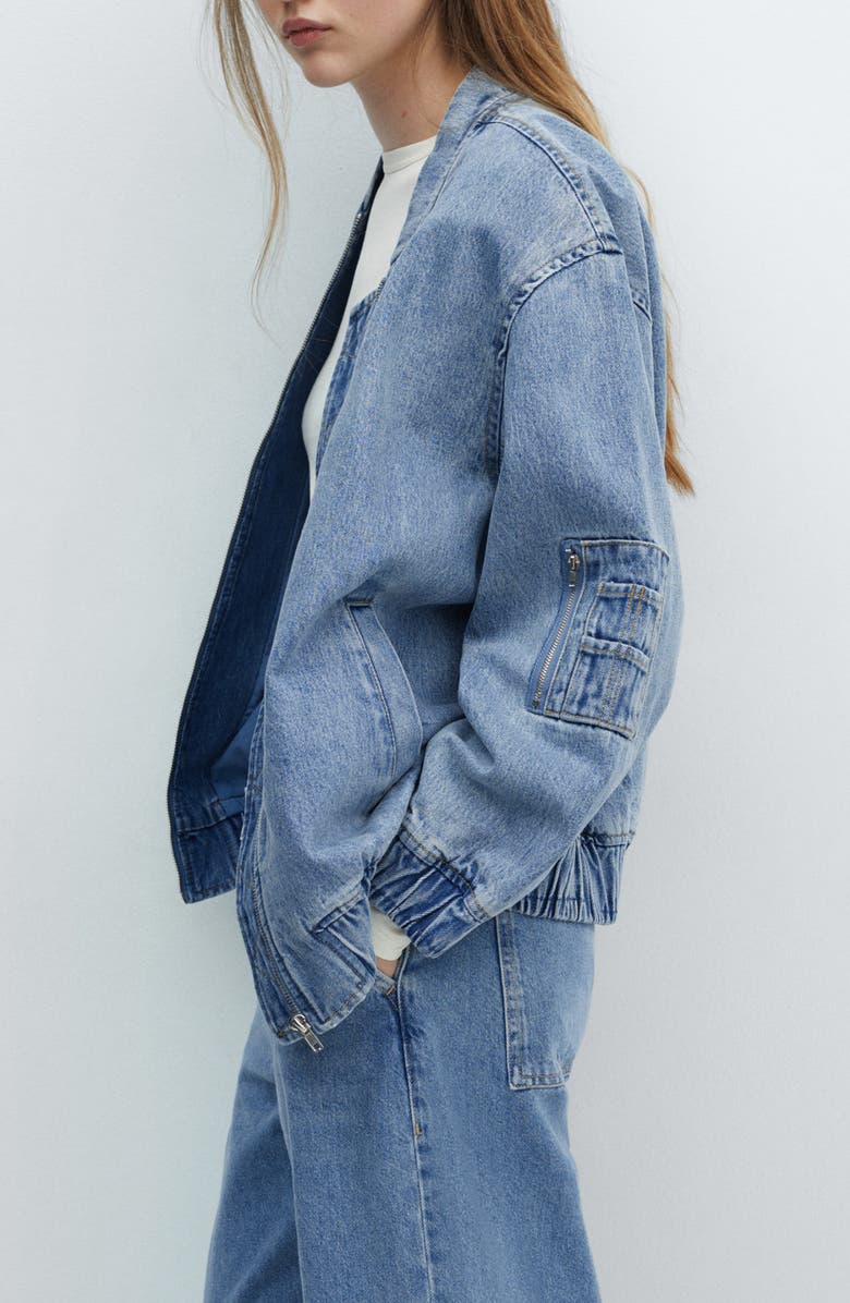 MANGO Denim Bomber Jacket, Alternate, color, 