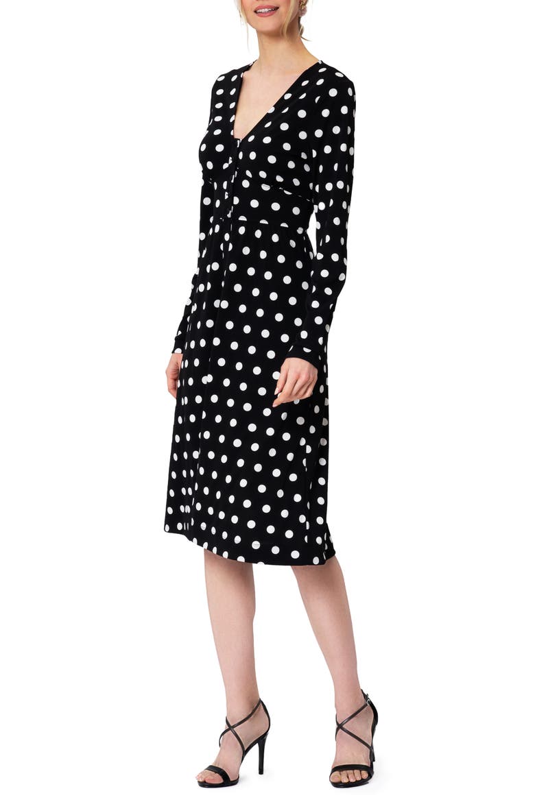 Juliana Polka Dot Long Sleeve Midi Dress, Main, color, POLKA BLACK