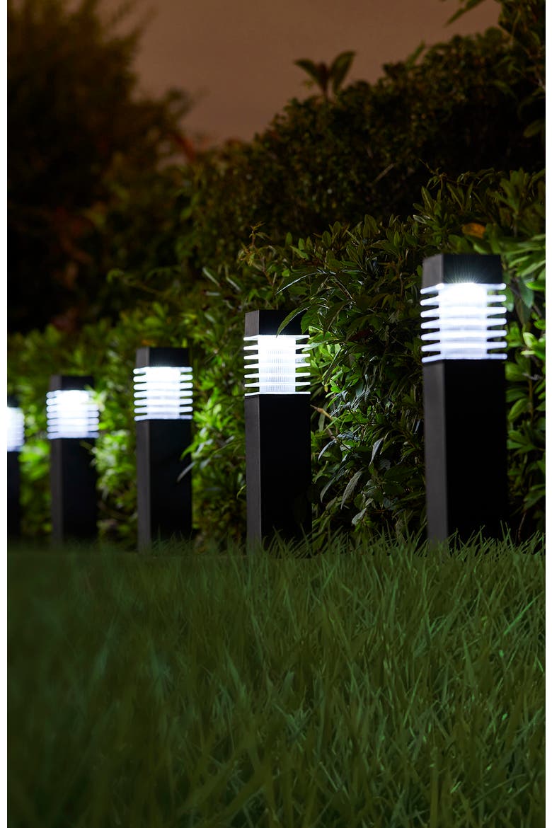 Set of 6 Solar Powered Transparent Texture Lens Pathway Stake Light, Alternate, color, Black