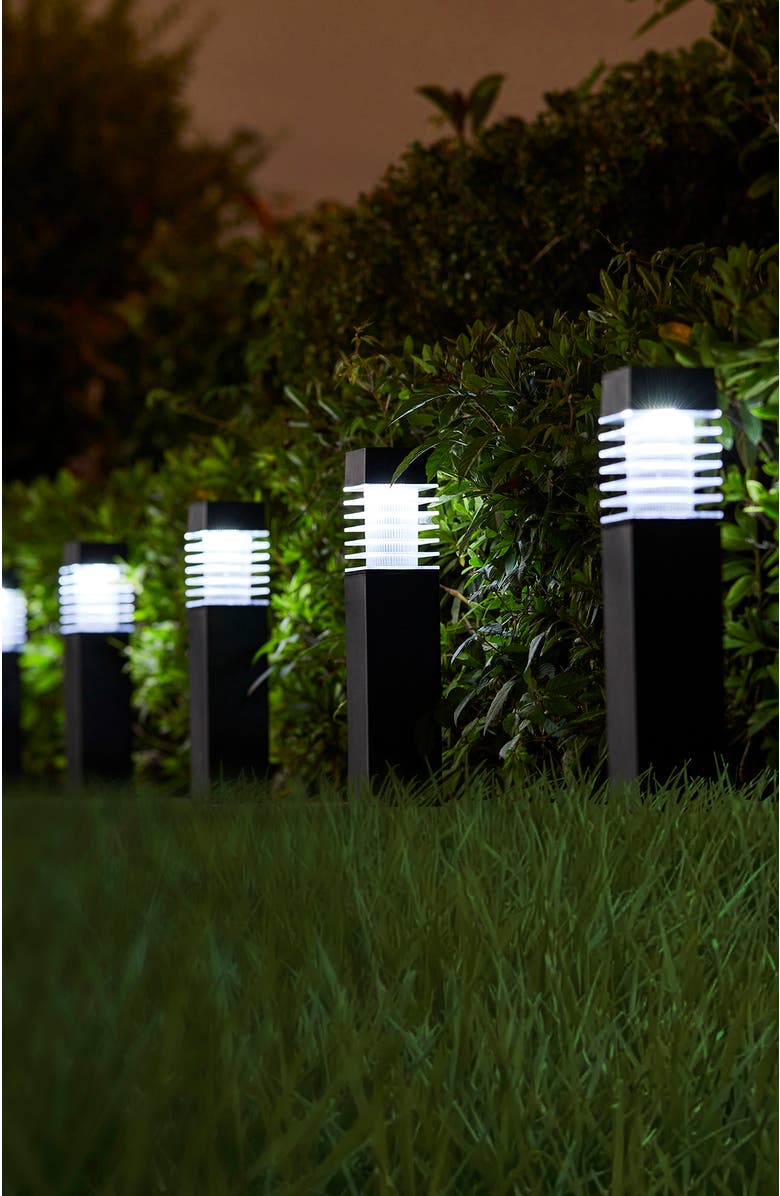 Glitzhome Set of 6 Solar Powered Transparent Texture Lens Pathway Stake Light, Alternate, color, Black