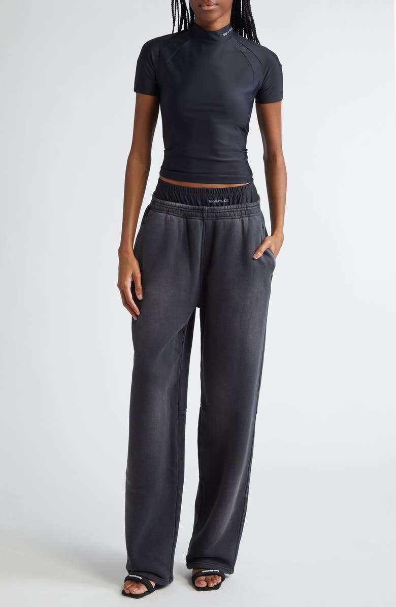 Alexander Wang Logo Mock Neck Short Sleeve Knit Top, Alternate, color,