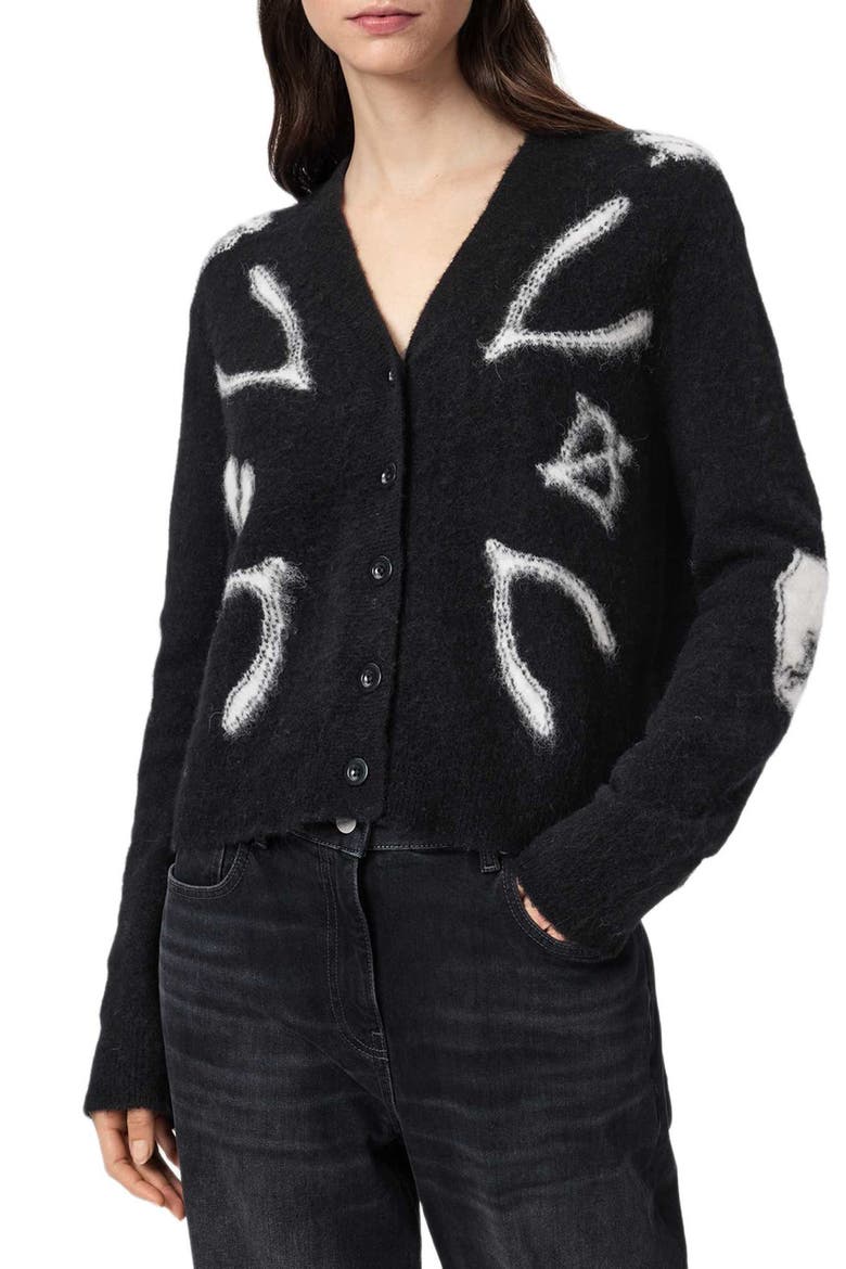 Charm Graphic Cardigan, Main, color, BLACK/ CHALK WHITE