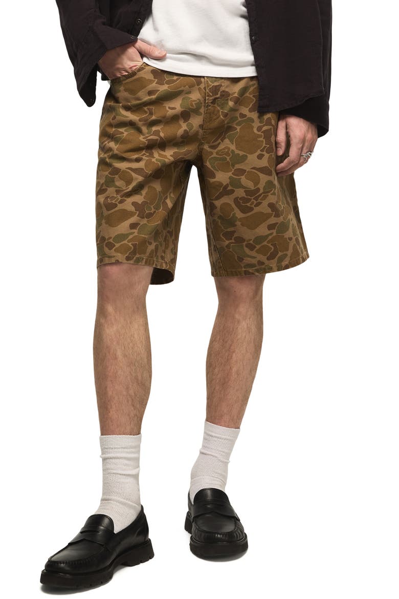 Camo Print Canvas Shorts, Main, color, KHAKI MULTI