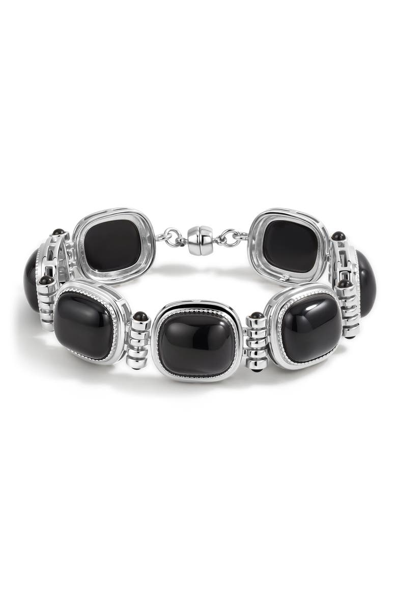 The Midnight Mesa Black Agate Bracelet, Main, color, SILVER