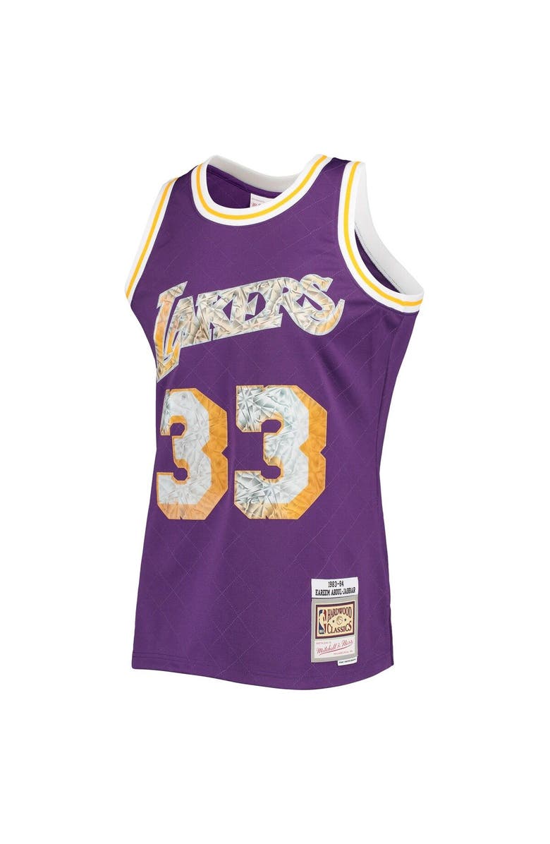 Mitchell & Ness Men's Mitchell & Ness Kareem Abdul-Jabbar Purple Los Angeles Lakers 1996-97 Hardwood Classics NBA 75th Anniversary Diamond Swingman Jersey, Alternate, color, 