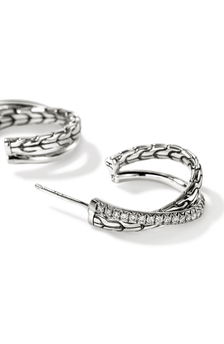 John Hardy JH Essential Pavé Crossover Earrings, Sterling Silver, Diamonds, 20.5MM, Alternate, color, Silver/Diamonds