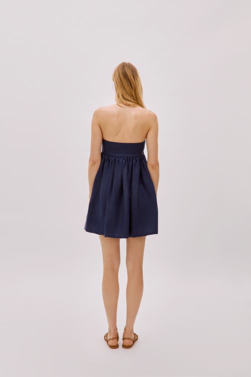 Labeca London Mykono Linen Strapless Dress In Blue