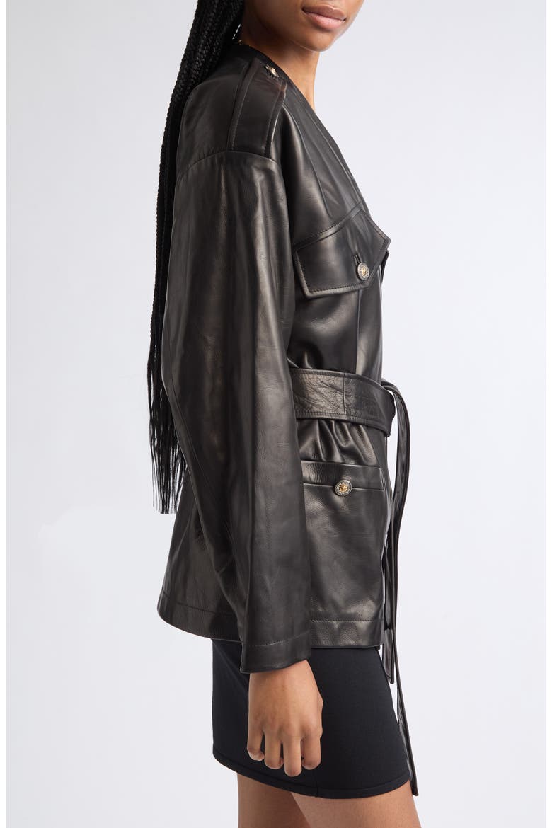 Floridiana Leather Jacket, Alternate, color, BLACK