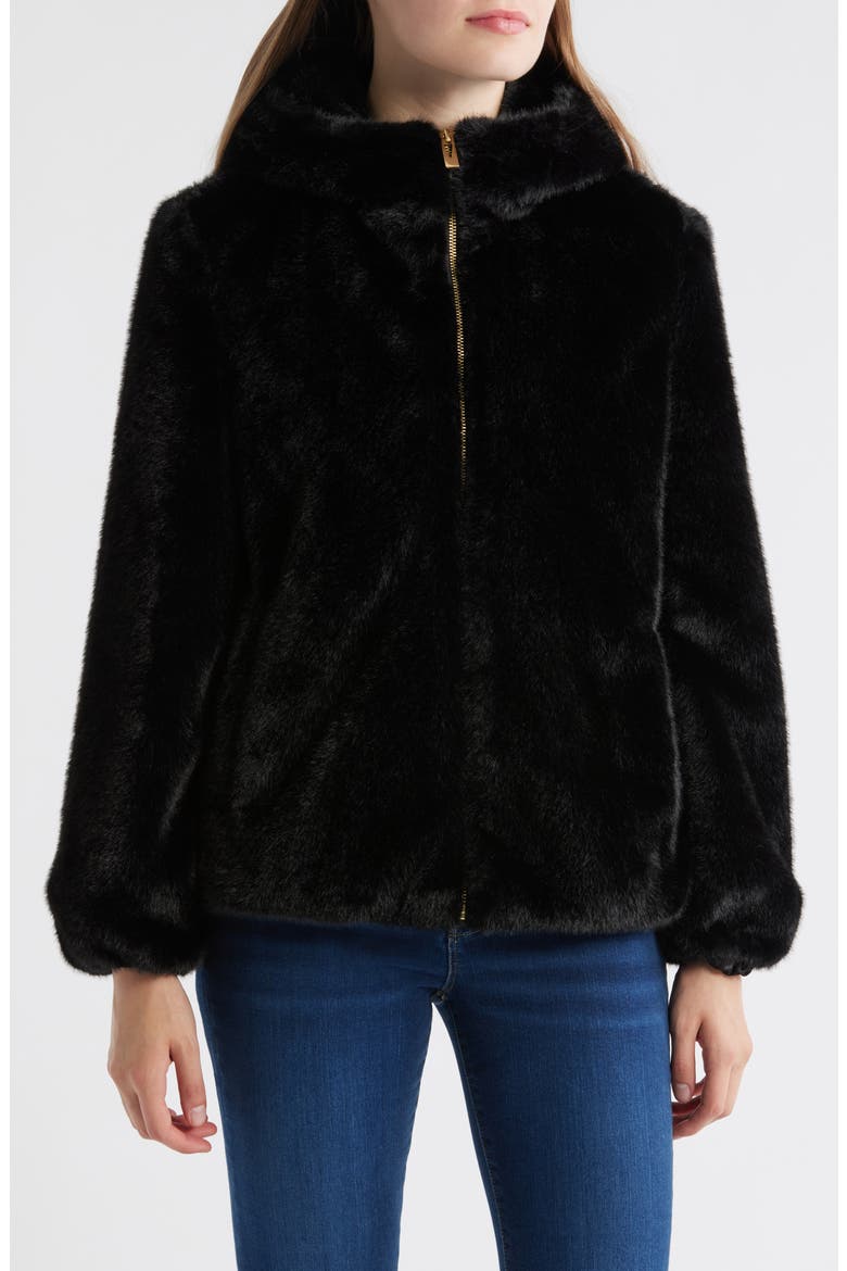 Faux Fur Hooded Jacket, Main, color, BLACK
