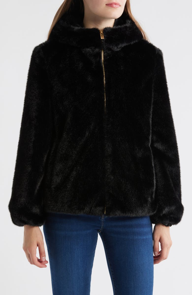 Via Spiga Faux Fur Hooded Jacket, Main, color, Black