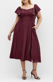 City Chic Alisa Flutter Sleeve Midi Dress