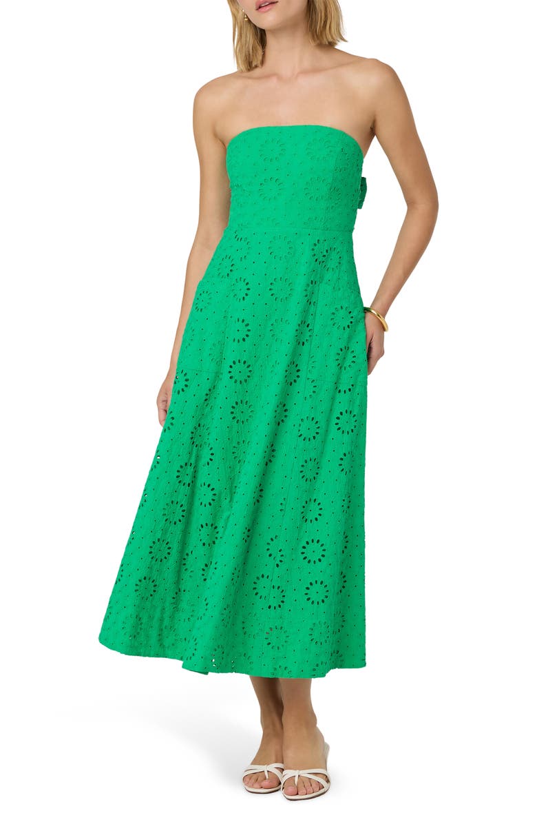 ASTR the Label Strapless Cotton Eyelet Dress, Main, color, Green