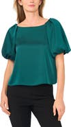 CeCe Gathered Bubble Sleeve Satin Blouse