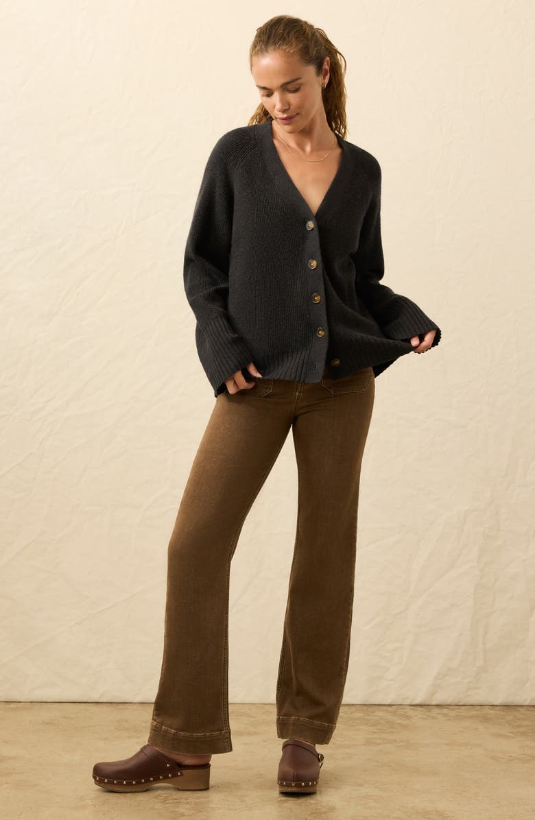 Faherty Jackson Rib V-Neck Cotton Blend Cardigan, Alternate, color, Charcoal Heather