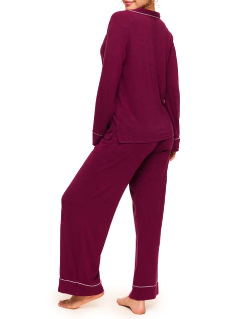 Adore Me Matilde Long Sleeve & Pants Pajama Set In Dark Purple