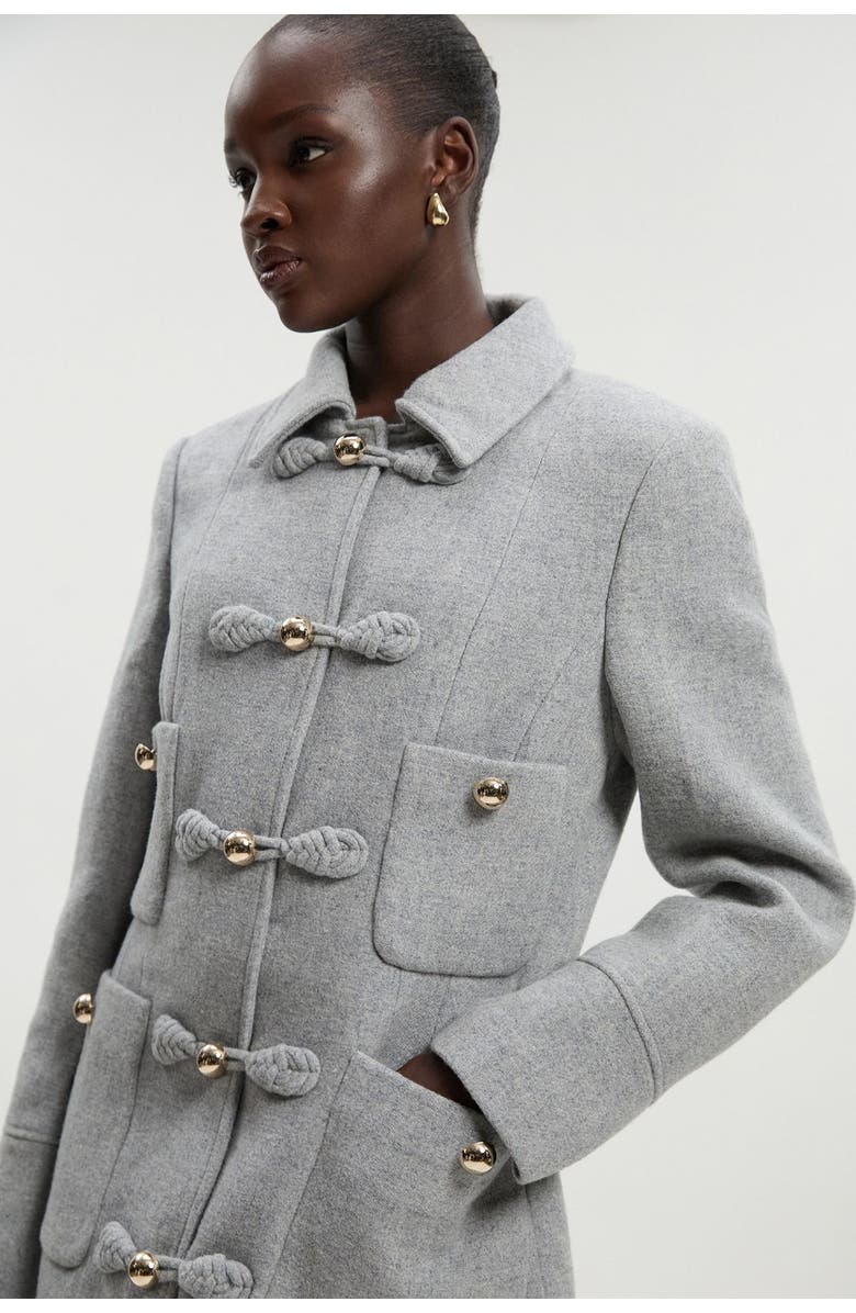 Karen Millen Petite Tailored Knot Detail Midi Coat, Alternate, color, Grey Marl