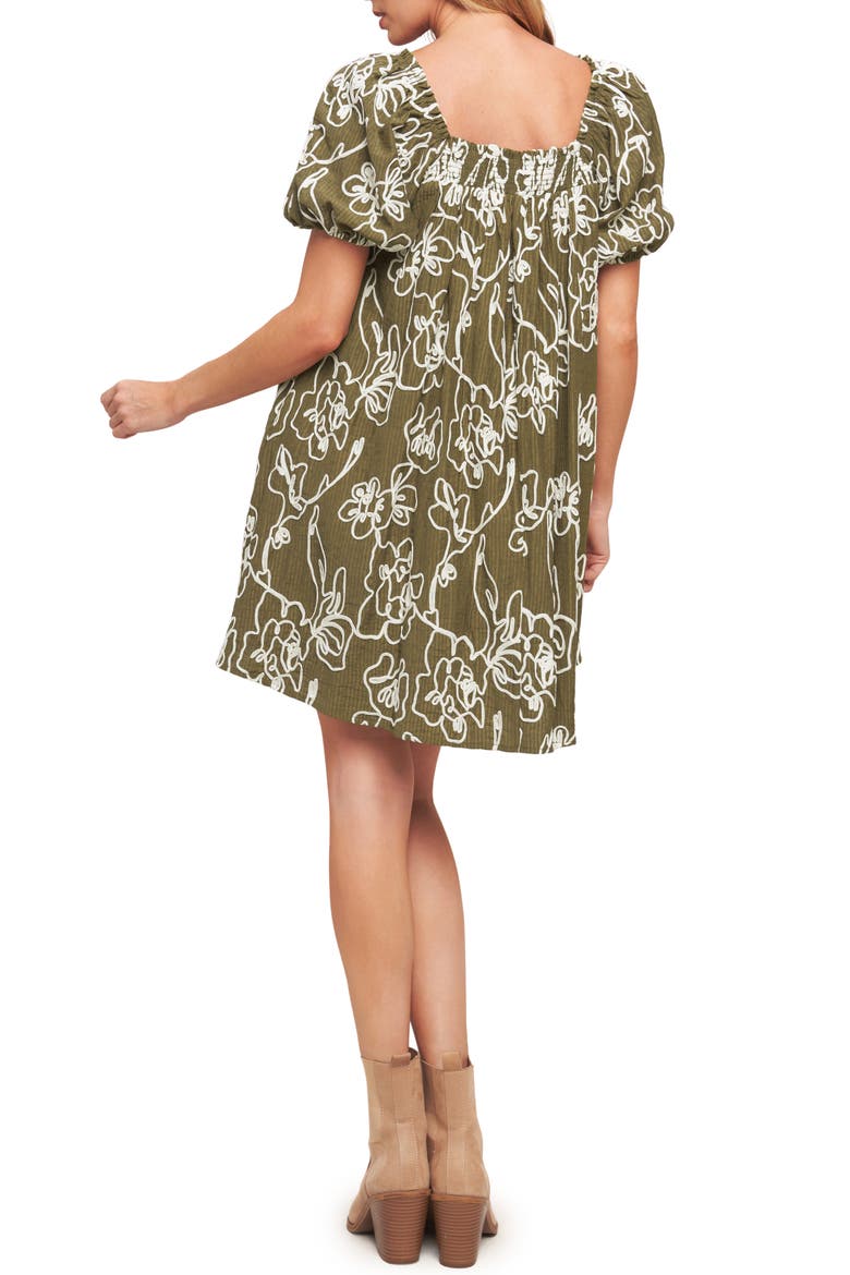 Textured Floral Babydoll Minidress, Alternate, color, BROWN