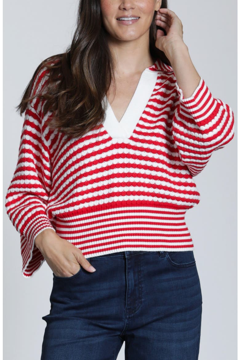 Stripe Three-Quarter Sleeve Sweater, Main, color, REDWHITE STRIPE