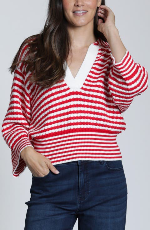 Stripe Three-Quarter Sleeve Sweater