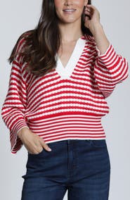 APNY Stripe Three-Quarter Sleeve Sweater