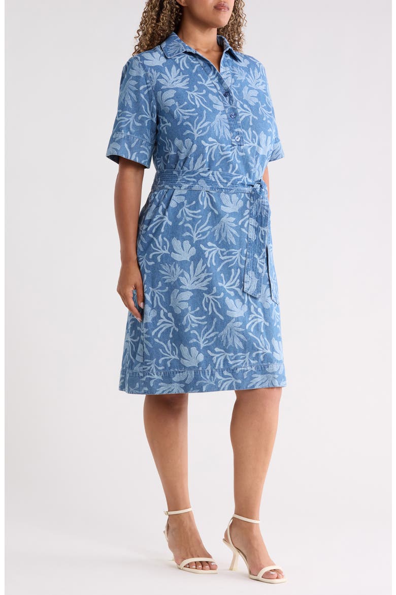 Floral Print Tie Waist Shirtdress, Alternate, color, LIBRA WASH