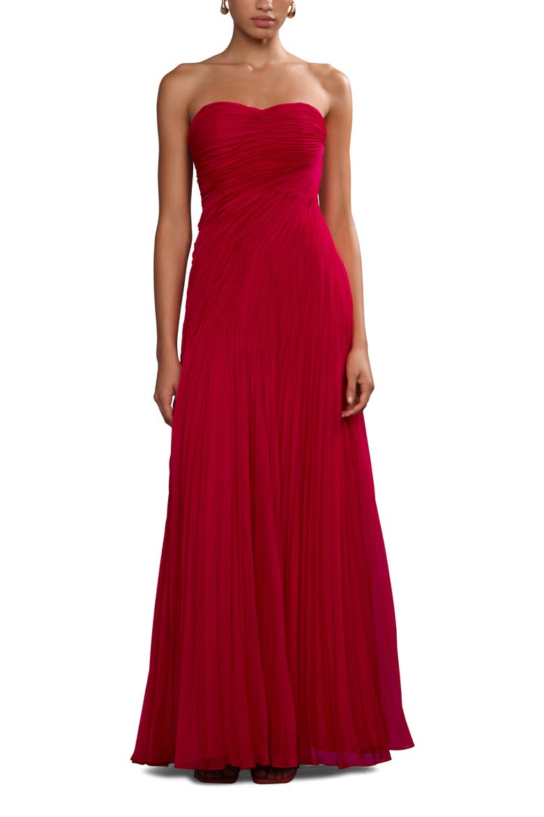 Elea asymmetrical pleated gown, Main, color, Solstice Red