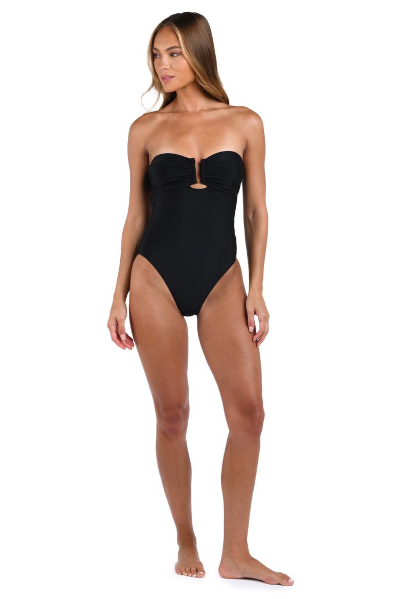 Emilia Bandeau One-Piece Swimsuit, Alternate, color, BLACK