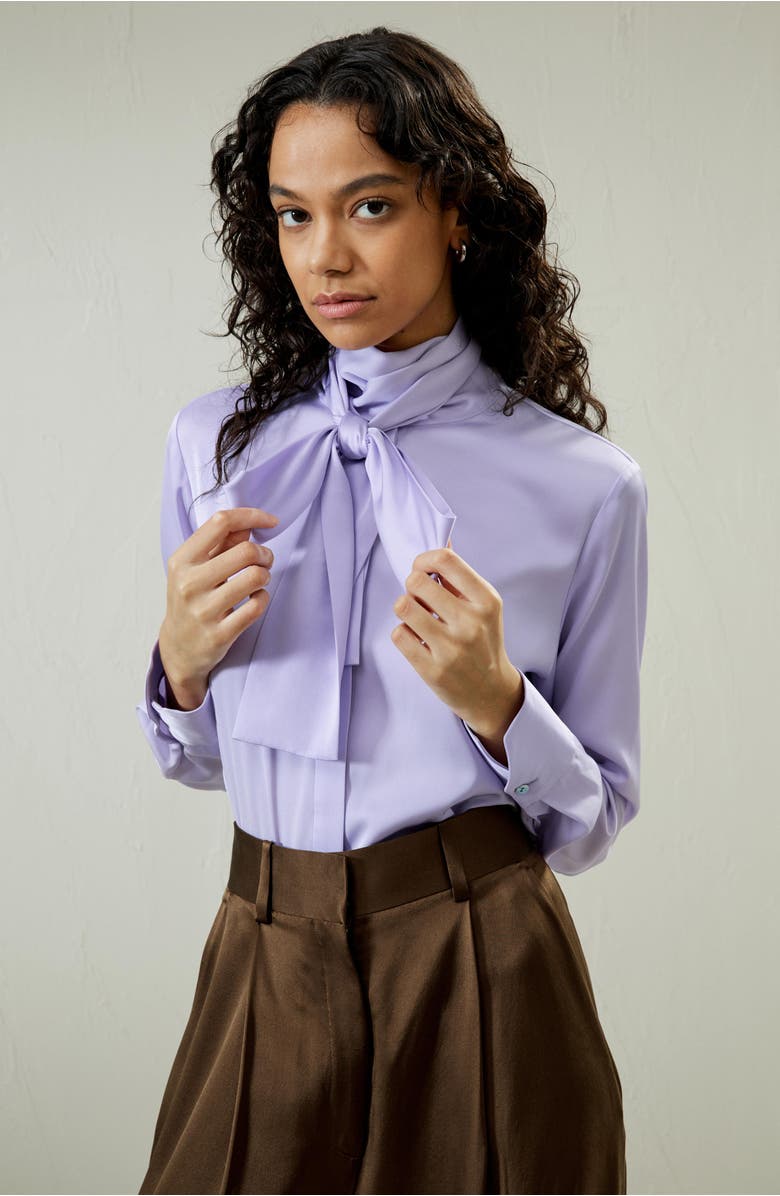 Lilysilk Silk Turtleneck Ribbon Blouse, Alternate, color, Lilac