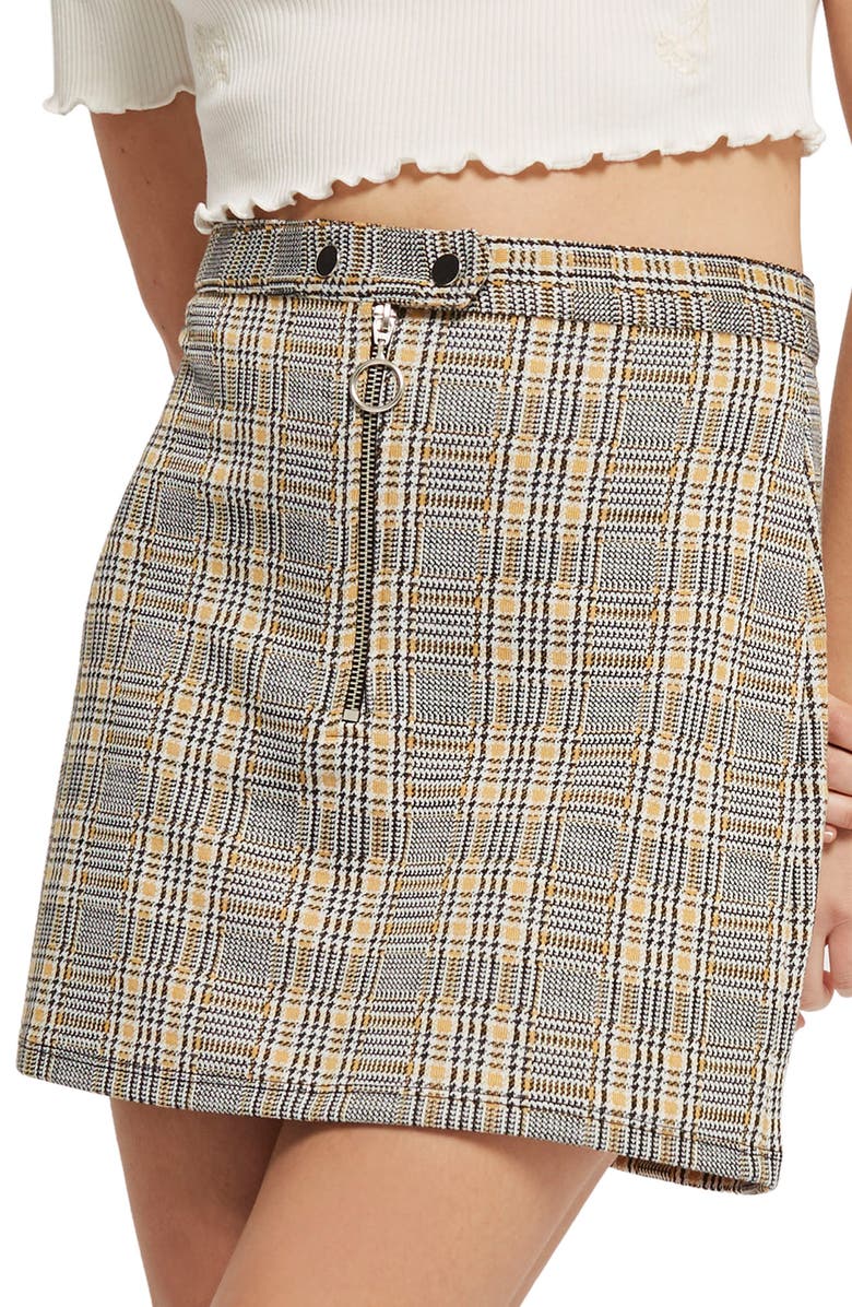 Topshop Zip Popper Plaid Miniskirt, Main, color,