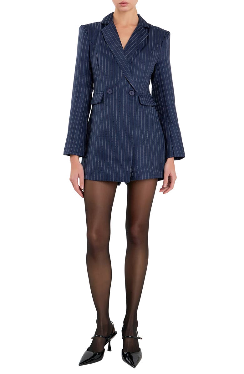 English Factory Pinstripe Long Sleeve Blazer Romper, Main, color,