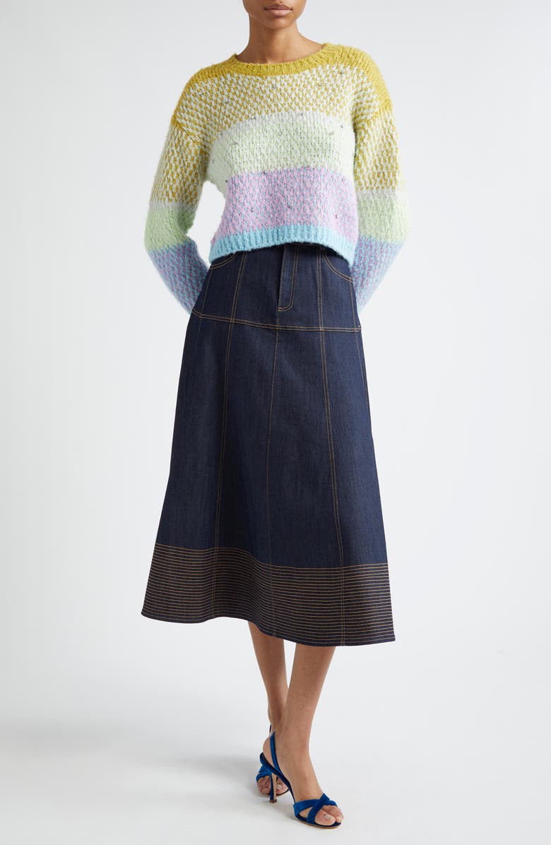 Cinq à Sept Caspar Ombré Stripe Crewneck Sweater, Alternate, color, Willow Multi